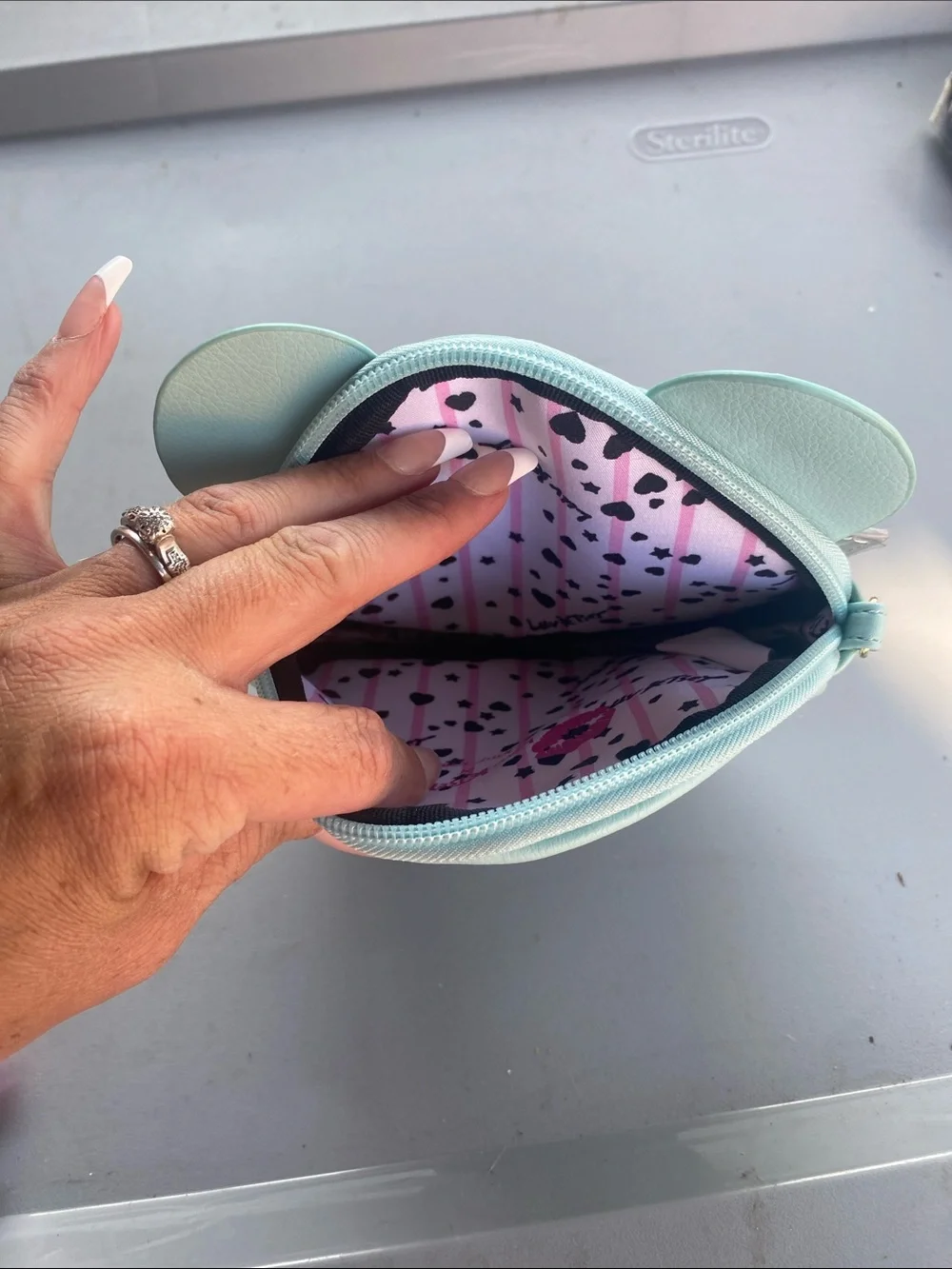 Betsey Johnson Mint Bear Face Coin Purse with Sunglasses Detail